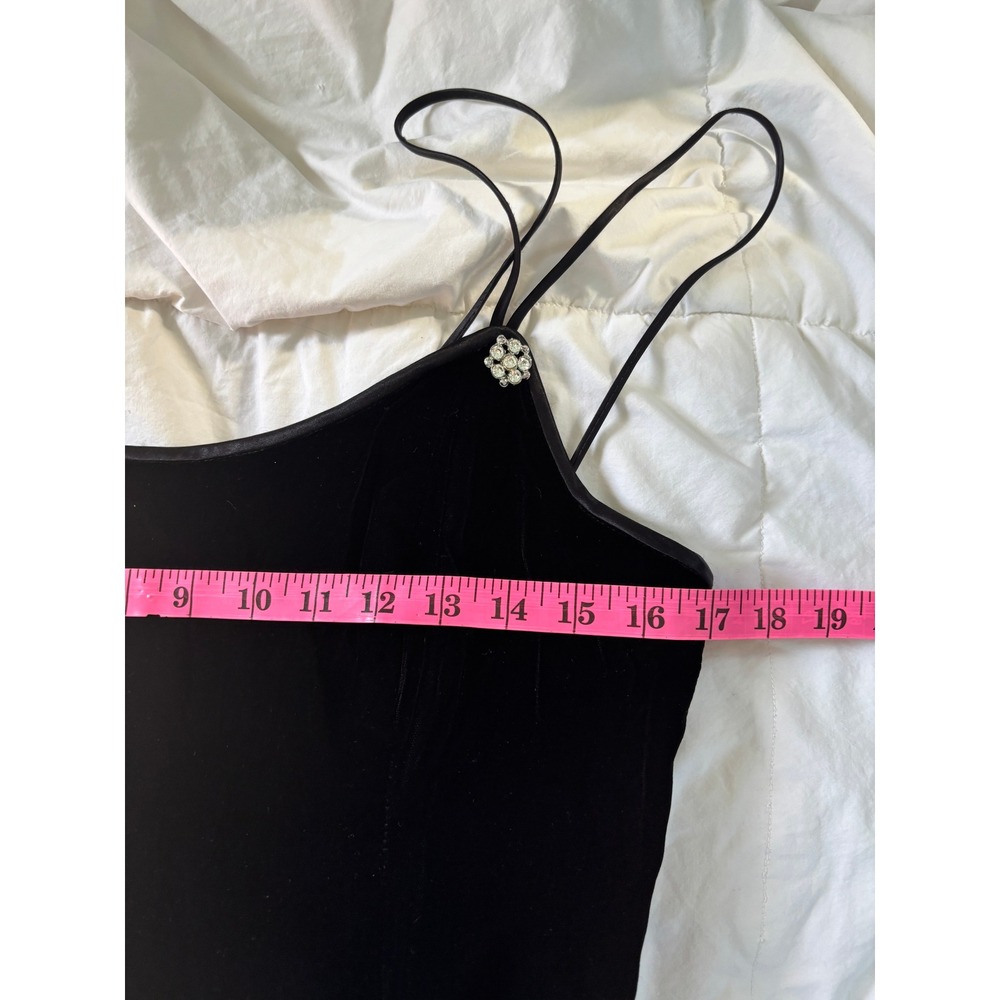 Lori Ann Petite Montreal Black Velvet Mini Dress Rhinestone Strappy Vintage 12P - Picture 6 of 9